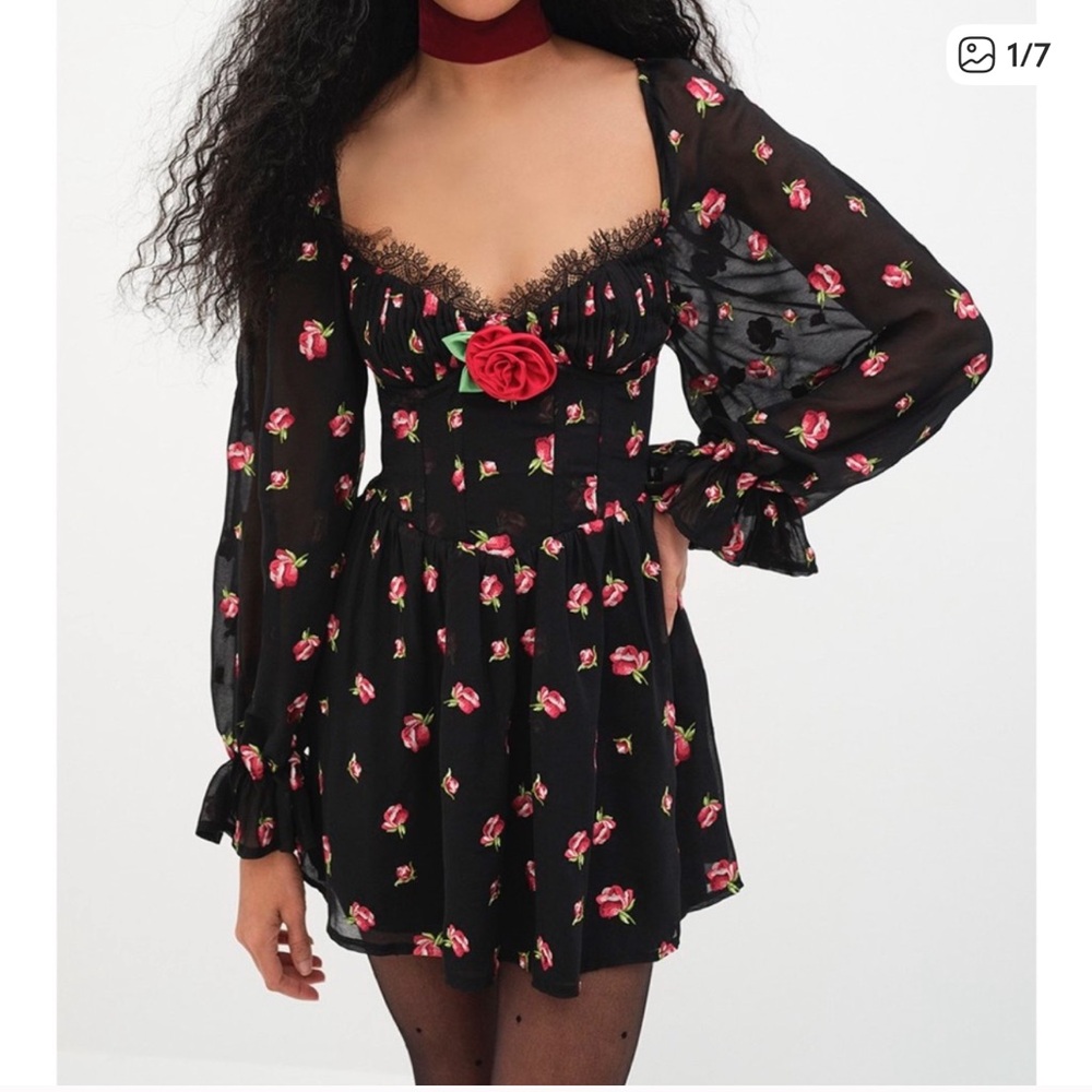 For Love And Lemons Black and Pink Floral Mini Dress